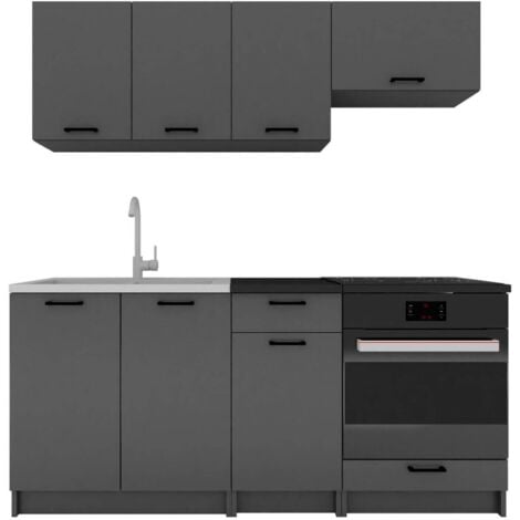 DMORA Cucina completa Covo, Set compatto e funzionale con ante e cassetto, Antracite
