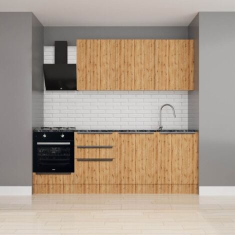 Cucina completa di elettrodomestici 240 cm colore rovere rustico e struttura bianca - Casale