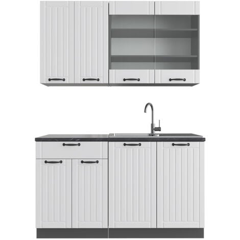Cucina completa Fame-Line, Bianco casa di campagna/antracite, 140 cm senza piano di lavoro, Vicco