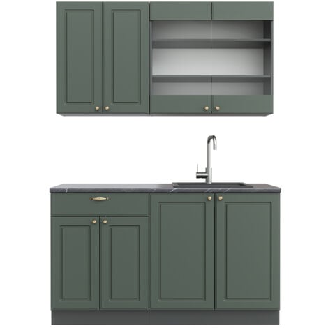 Cucina completa Fame-Line, Verde-oro Country House/Antracite, 140 cm senza piano di lavoro, Vicco