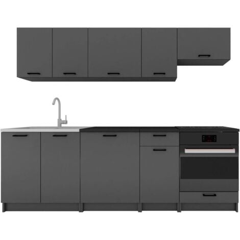 DMORA Cucina completa Mioglia, Set compatto e funzionale con ante e cassetto, Antracite