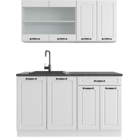 Cucina completa R-Line, Casa di campagna bianca/bianco, 140 cm senza piano di lavoro, Vicco