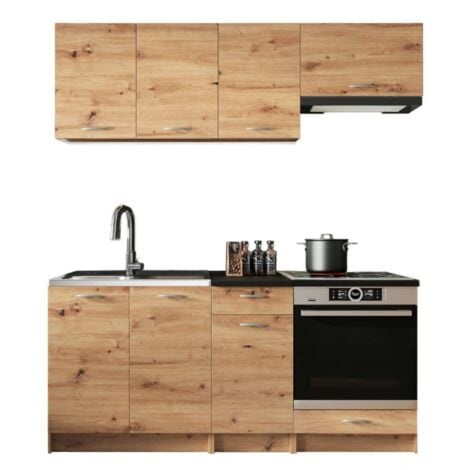 DMORA Cucina completa Teano, Set compatto e funzionale con ante e cassetto, Rovere