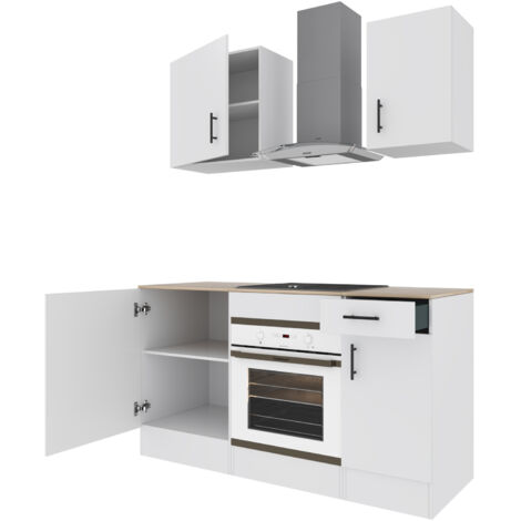 Cucina Componibile Completa Da 160 Cm Moderna Salvaspazio con Cassetti Ammortizzati Piedini Regolabili Moduli Pensili Facile Da Installare Bianco Lucido e Rovere