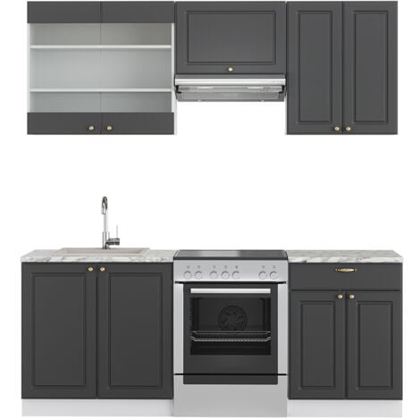 Cucina componibile Fame-Line, Antracite-oro, 200 cm senza piano di lavoro, Vicco