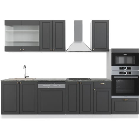 Cucina componibile Fame-Line, Antracite-Oro/Bianco, 300 cm con armadio alto, senza piano di lavoro, Vicco