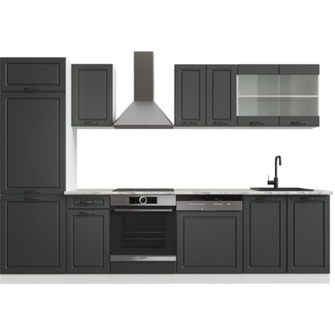 Cucina componibile R-Line, Antracite casa di campagna/bianco, 300 cm senza piano di lavoro, Vicco