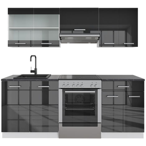 Cucina componibile R-Line, Antracite lucido/bianco, 200 cm , PL Antracite, Vicco