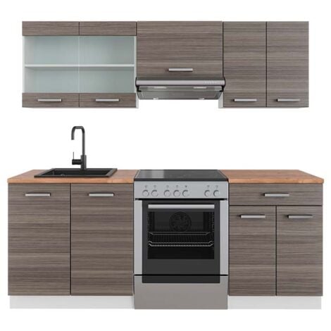 Cucina componibile R-Line, Grigio prezioso/bianco, 200 cm , PL Rovere, Vicco