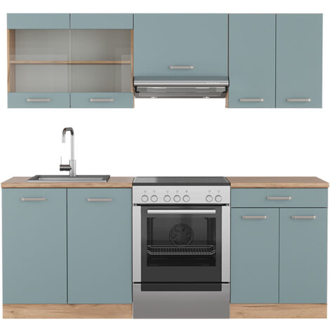 Cucina componibile R-Line, Rovere blu-grigio/oro, 200 cm , PL Rovere, Vicco