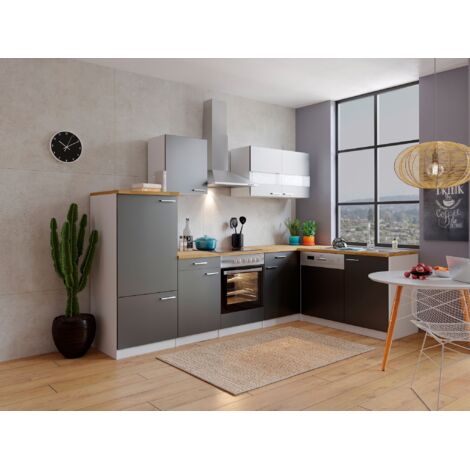 Cucina Cucinino Blocco Cucina Cucina ad Angolo Bianco Grigio Malia 280x172 cm Respekta