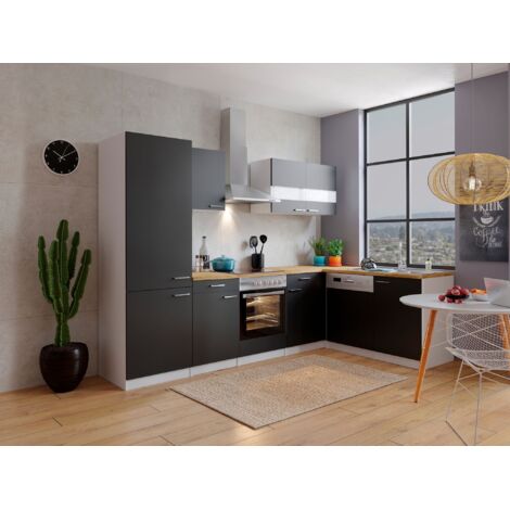 Cucina Cucinino Blocco Cucina Cucina ad Angolo Bianco Nero Malia 280x172 cm Respekta