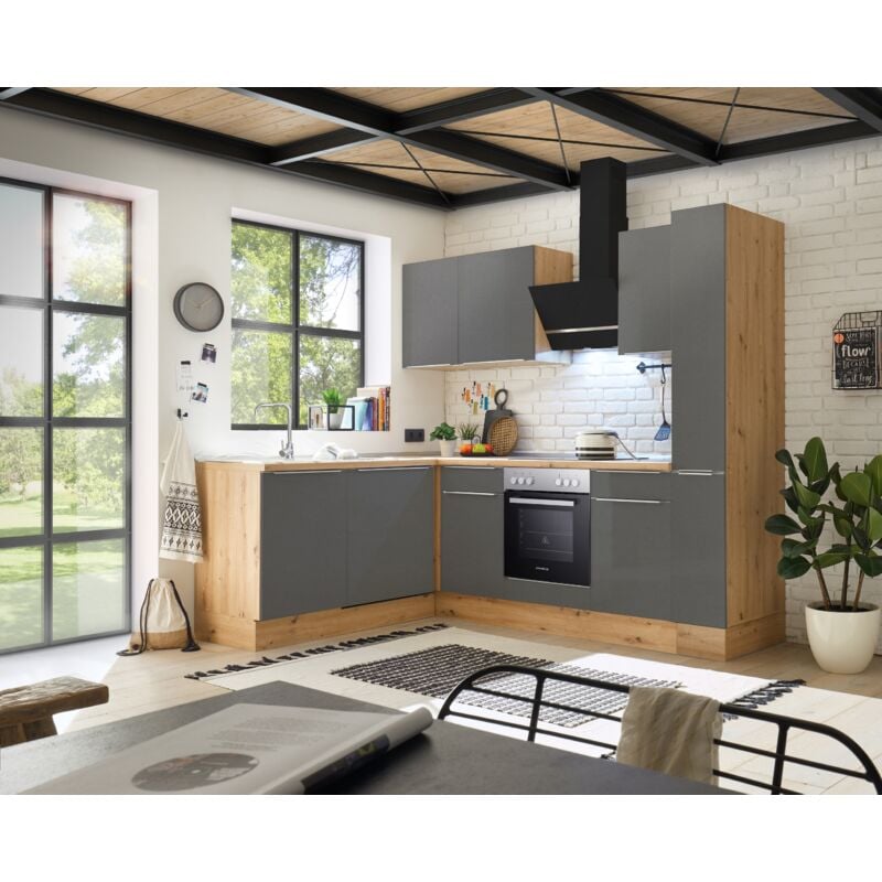 Cucina Cucinino Cucina ad Angolo Marleen Premium 250 cm Rovere Artigianale Grigio Respecta