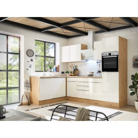 Cucina Cucinino Cucina ad Angolo Marleen Premium 280 cm Bianco Artigianale Rovere Respecta