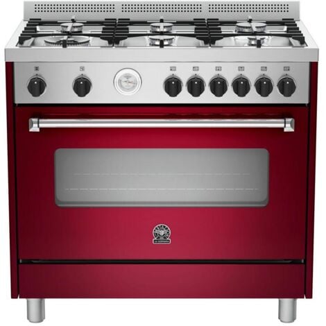 Cucina Freestanding Bertazzoni La Germania Americana AMN905GEVSVIT Piano Cottura 6 Fuochi a Gas Forno Elettrico Classe A+ Rosso Acciaio Inossidabile