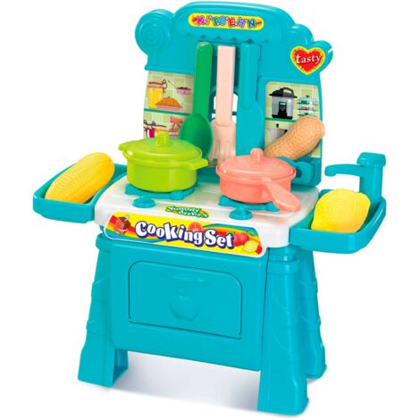 Cucina giocattolo per bambini con sala da tè, Cucina finta giocattolo con  suoni accessori per cucina Blu - Costway