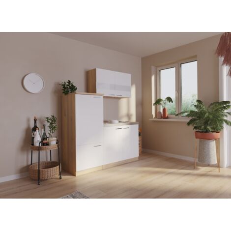 Cucina Mini Cucina Singola Rovere Bianco Frigorifero Luis 160 cm Respekta