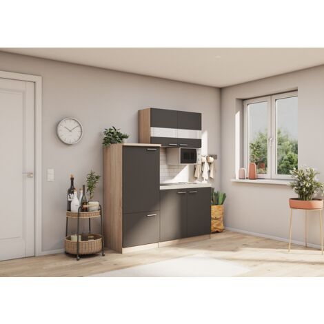 Cucina Mini Cucina Singola Rovere Grigio Frigorifero Luis 160 cm Respekta