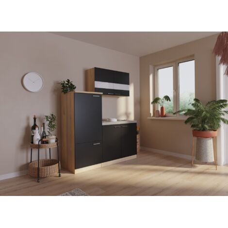Cucina Mini Cucina Singola Rovere Nero Frigorifero Luis 160 cm Respecta