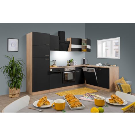 Cucina Modulo cucina blocco vuoto cucina ad angolo rovere nero merle 280x172 cm Respecta