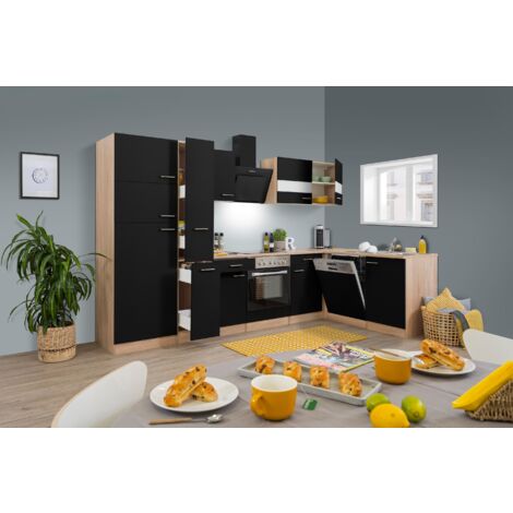 Cucina Modulo cucina blocco vuoto cucina ad angolo rovere nero merle 310x172 cm Respekta