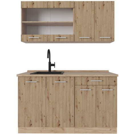 Cucina monoblocco R-Line, Rovere artigianale/rovere Goldkraft, 140 cm , PL Rovere, Vicco