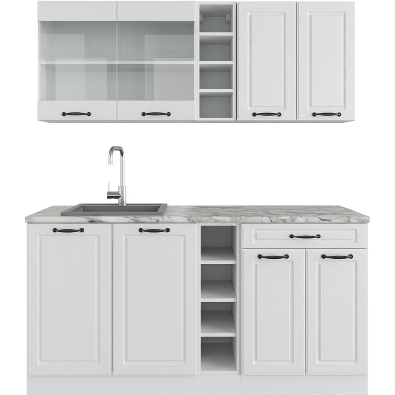 Vicco - Cucina completa R-Line, Casa di campagna bianca/bianco, 160 cm senza piano di lavoro