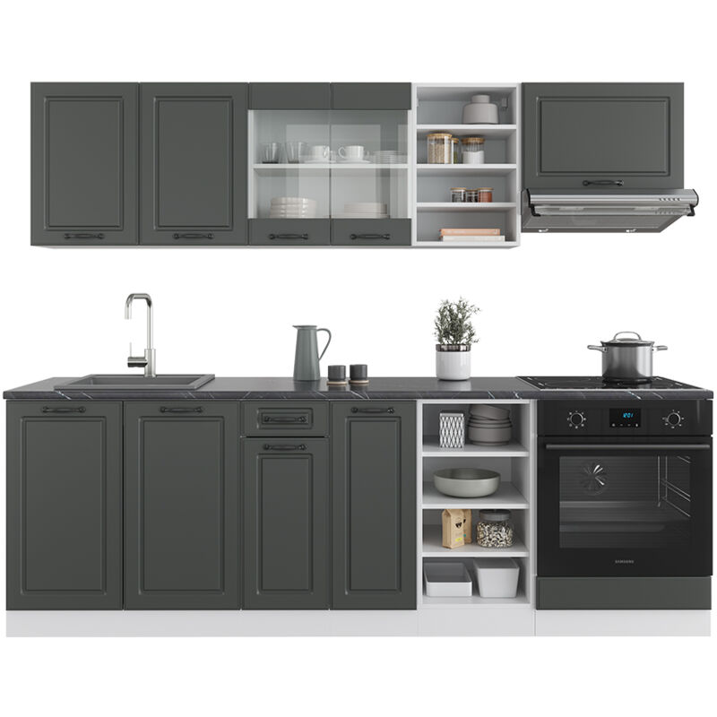 Vicco - Cucina componibile R-Line, Antracite casa di campagna/bianco, 240 cm senza piano di lavoro