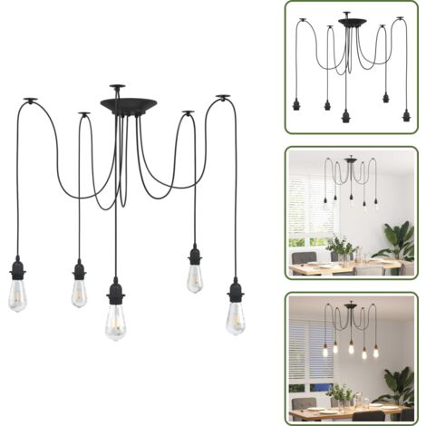 Cucina - vidaXL Lampada a Sospensione con 5 Portalampada E27 in Metallo Nero - Sala da pranzo
