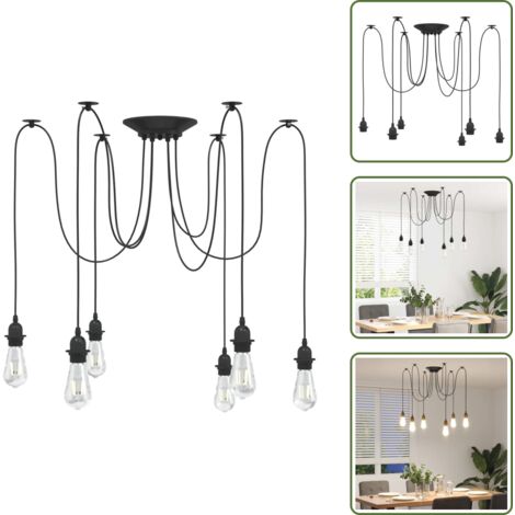 Cucina - vidaXL Lampada a Sospensione con 6 Portalampada E27 in Metallo Nero - Sala da pranzo