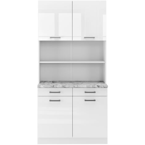 Cucine componibili piccole R-Line, Bianco lucido, 100 cm , PL Marmo, Vicco