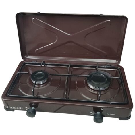 CUCININO FORNELLO 2 FUOCHI GAS MARRONE APPOGGIO CAMPEGGIO 47X34
