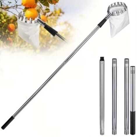Cueille-fruits télescopique de 1,6 m avec perche - Outil pour la cueillette des cerises, des pommes, des agrumes, des poires et des pêches.