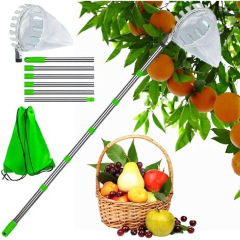 Cueilleur de Fruits Télescopique 2,4m – Sac Collecteur Amovible, Manche Inox Résistant, Récolte Facile en Hauteur
