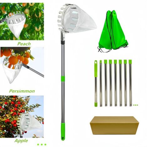Cueilleur de fruits télescopique 3 M, cueilleur de fruits amovible, cueilleur de fruits télescopique, perche de cueillette de fruits télescopique, cueilleur de cerises, cueilleur de pommes,