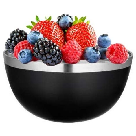 Cuenco de acero inoxidable, ensaladera alta para frutas y verduras, TILLY, negro mate, 15 cm, 1 litro, 1000 ml
