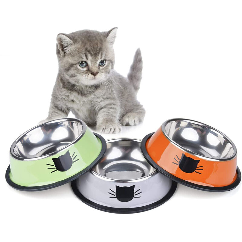 

Cuenco de acero inoxidable para mascotas de 3 piezas, cuenco para gatos con base antideslizante para perros con 2 cucharas de comida