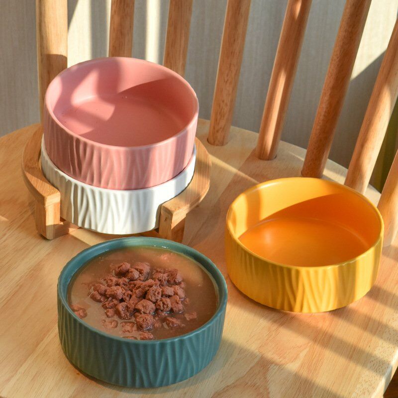 

Cuenco de ceramica para gatos, cuenco para perros con protector de cuello, cuenco para perros,Patron vertical rosa con estante