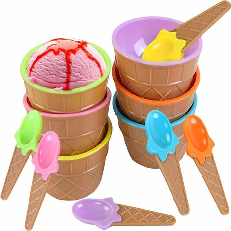 Cuenco de helado colorido, cuenco de helado para niños, cuenco de helado de plástico, cuenco de cuchara de helado, vasos de helado de plástico, cuenco de helado (color aleatorio)