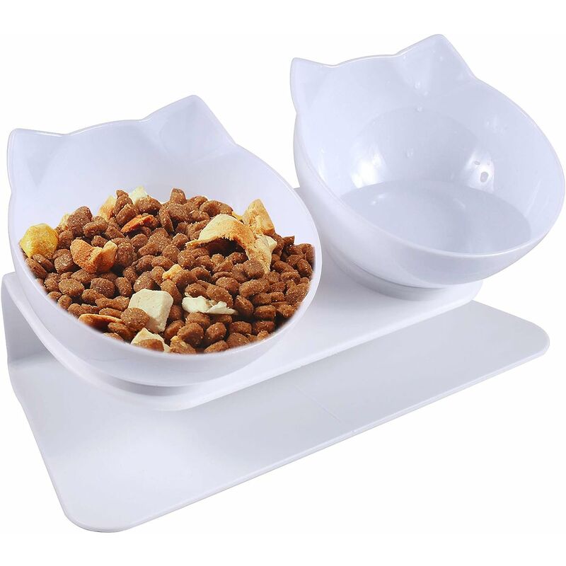 

Cuenco doble para gatos, cuenco para gatos con inclinación de 15 °, cuenco doble elevado para gatos, comedero para gatos pequeños y perros (2 cuencos