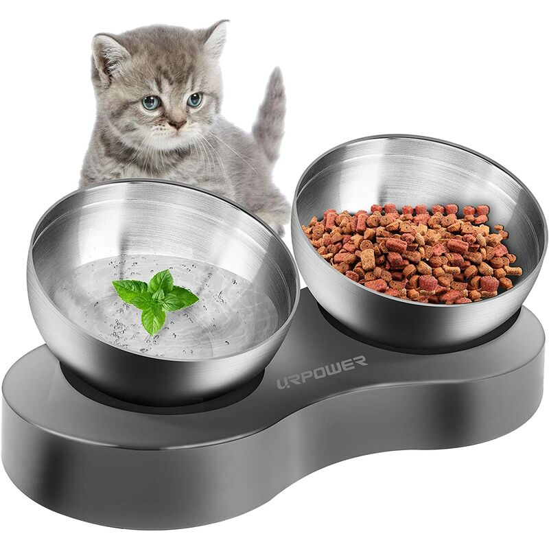 

Cuenco elevado para perros y gatos Cuenco elevado para comida para gatos inclinado 20 ° con 2 cuencos para perros de acero inoxidable de 20 oz