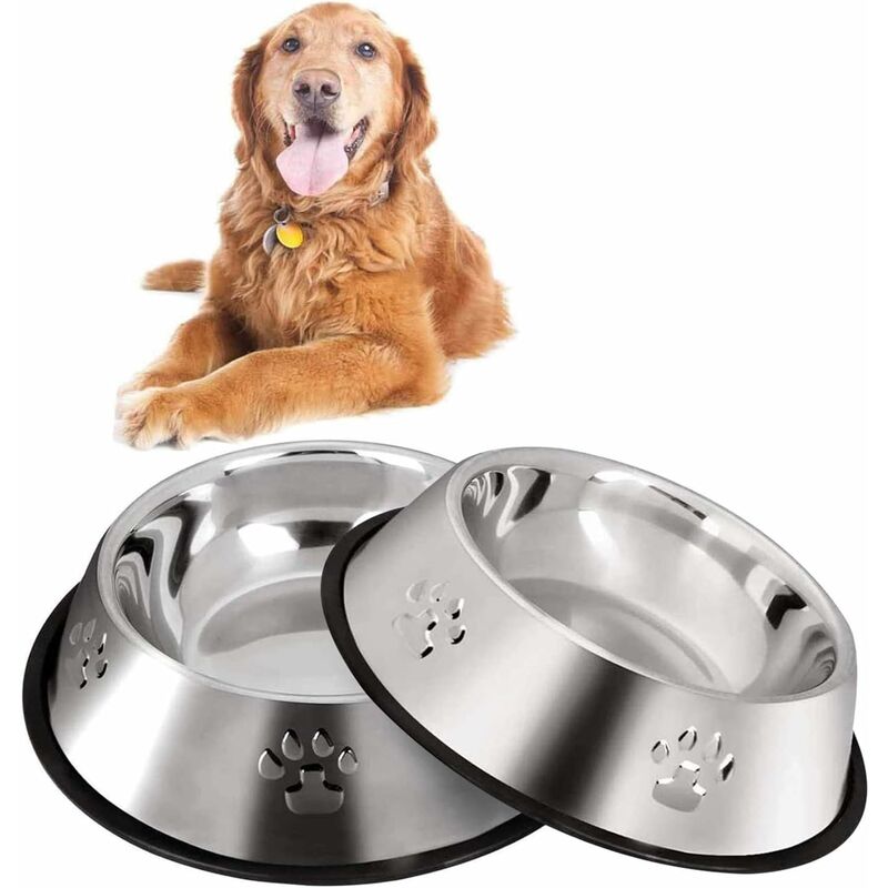 

Cuenco para perros y gatos, 2 cuencos de acero inoxidable, cuenco mediano y grande para comida para mascotas con fondo de goma y cuencos para agua