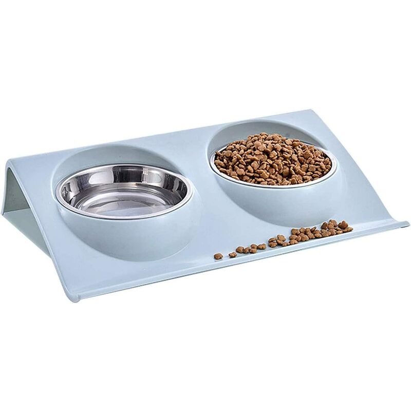 

Cuenco para gatos, cuenco de comida para gatos, cuenco doble, cuenco para gatos inclinable y antideslizante, comida para cachorros y agua azul