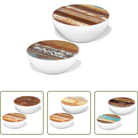 Cuenco -  Set mesa de centro forma cuenco 2 uds madera maciza reciclada