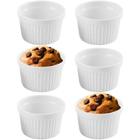 Cuencos de porcelana blanca para hornear de 9 cm, 200 ml, 6 piezas.