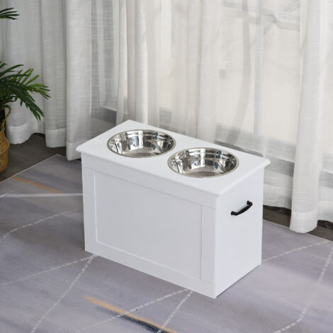 Cuencos para Perros con 2 Tazones de Acero Inoxidable y Espacio de Almacenaje Oculto 60x30x41 cm Blanco