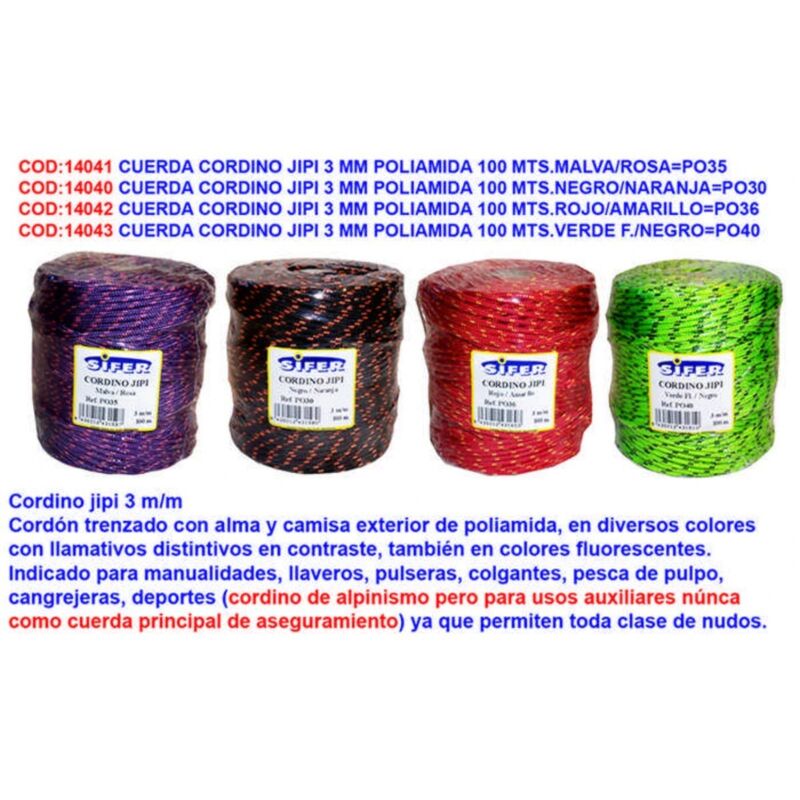 

cuerda cordino jipi 3 mm poliamida 100 mts.negro-naranja po30 - Mibricotienda
