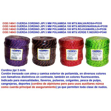 cuerda cordino jipi 3 mm poliamida 100 mts.rojo-amarillo po36
