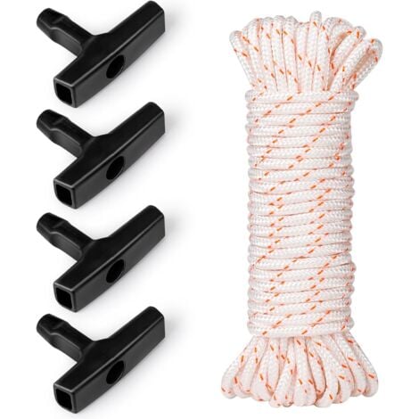 Cuerda de arranque para cortacésped, 10 metros, Ø4 mm, cuerda de arranque y 4 piezas de mango de arranque, apta para cortacéspedes, motosierras, recortadoras, desbrozadoras