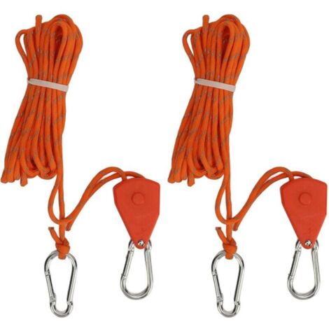 Cuerda de camping con polea, 2 piezas, cuerda para tienda de campaña, 5 metros, banda reflectante ajustable, color naranja, equipo resistente para acampar al aire libre.